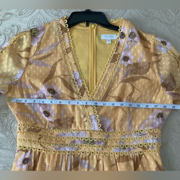 Ted Baker Mustard Floral Maxi dress Size 3 - Picture 7 of 9